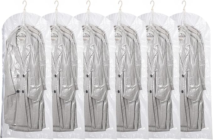 Hanging Vacuum Storage Bags, 6 Pack (53 x27.6 inch), Vacuum Seal Bags for Clothing, Garment Storage for Coat, Jacket, Suits, Dresses, Closet Oragnization and Storage