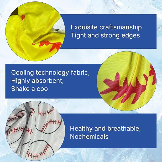 OPSO Softball Baseball Cooling Towel Set, 40 x 12 inches, 12 Pack, Microfiber Sports Towels for Baseball, Soccer, Golf LCE Towel Microfiber Sports Towels for Player