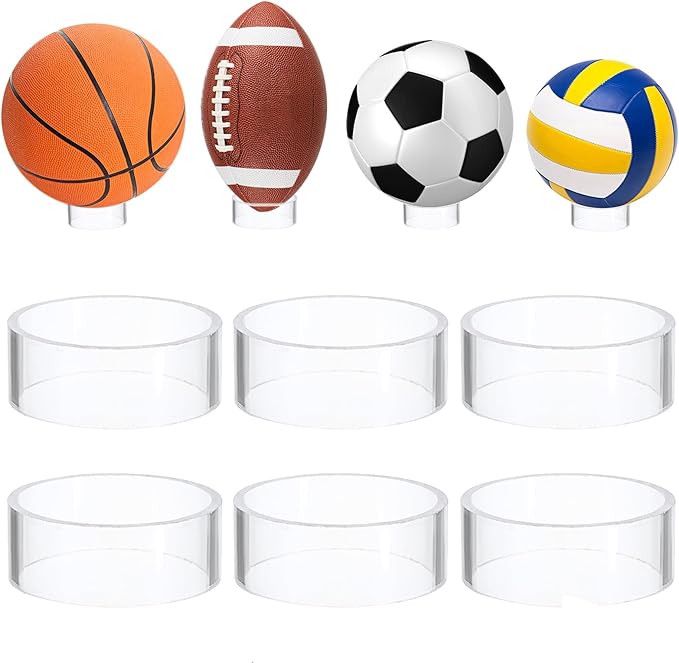 Hipiwe 6Pcs Ball Display Stands Sphere Hoder - Plastic Sport Ball Holder Clear Soccer Ball Display Rack Memorabilia Ball Display Ring Pedestal for Sphere Football Basketball Volleyball,2.6" D