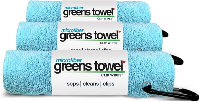 Caribbean Blue 3 Pack Golf Towel Set for Golf Bags with Clip, Plush Microfiber Nap Fabric, 16x16, The Original
