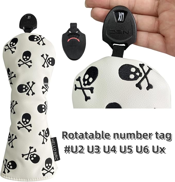 Golf Club Headcover 3 Wood Headcover Hybrid UT Covers White Skull Embroidery, Premium Leather Driver Head Covers Hybrid Headcover Fairway Wood Cover for Golf Clubs