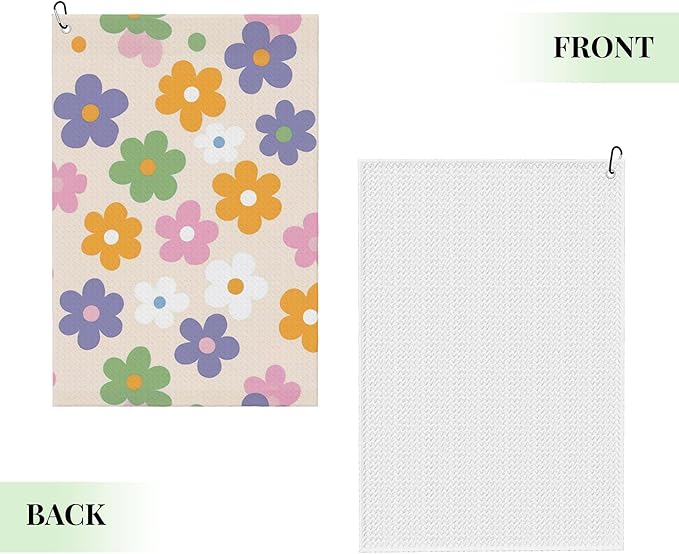 Cute Floral Golf Towel with Carabiner Clip 24"x16" Microfiber Waffle Flower Ladies Golf Towels for Golf Bags Funny Golf Rag for Disc Balls Clubs Accessories for Women Men Girls
