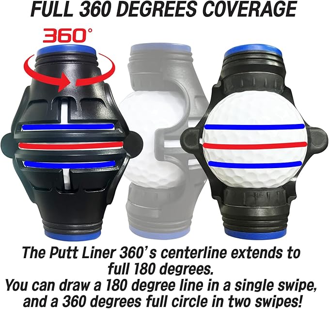 Putt Liner 360 Golf Ball Marker | 360 Degree Line Drawing Alignment Accessory Tool Identification Multicolor Triple Line Golf Gift Premium Quality
