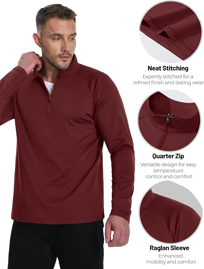 Boladeci Men's Quarter Zip Pullover Premium Fleece Lined Long Sleeve Golf Shirts Warm Hiking Shirts Lightweight Sweatshirts