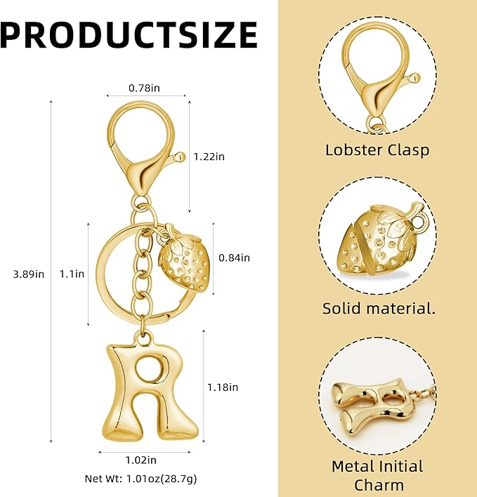 Gold Bubble Heart, Cherry, Bow & More Designs Letter Initial Keychain Bag Charms – Cute Purse Charms for Handbags