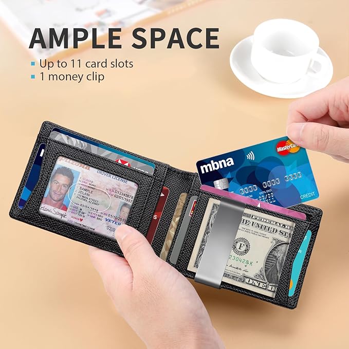 RUNBOX Money Clip Wallets for Men,Slim Leather Mens Bifold Wallet,RFID Blocking Front Pocket Wallet,Thin Credit Card Holder with Gift Box