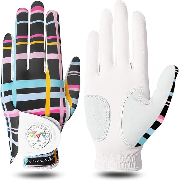 FINGER TEN Stylish Golf Gloves Women with Ball Marker 1 Pack for Left or Right Hand, Breathable Glove with Fashion Patterns for Ladies Right Left Handed Golfer