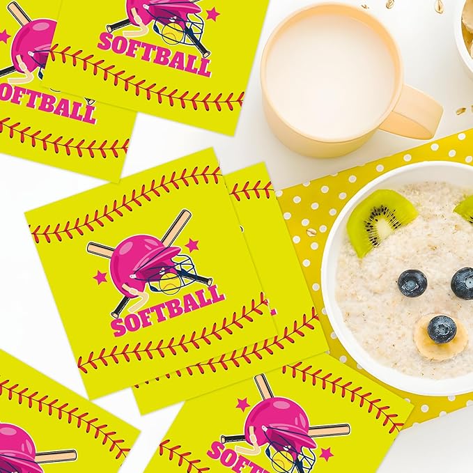 Softball Party Napkins Decorations, Disposable Paper Softball Napkins Supplies Pack of 50, Sports Baby Shower Birthday Party Decor Size 6.5 Inch