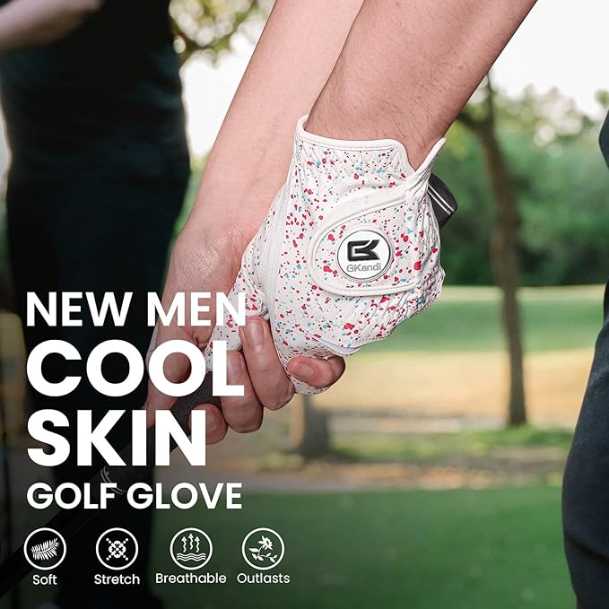 Golf Gloves Men Right Handed Golfer Left Hand Leather Stylish Value 2 Pack with Ball Marker, Mens Golf Glove All Weather Grip, Size Small Medium ML Large XL
