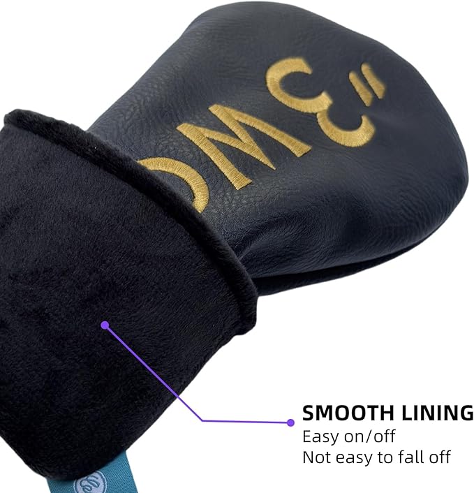 Golf Club Headcover 3 Wood Headcover Black n Gold Premium PU Leather Driver #3 Fairway Wood Hybrid Wood Head Cover Fits for All Brand