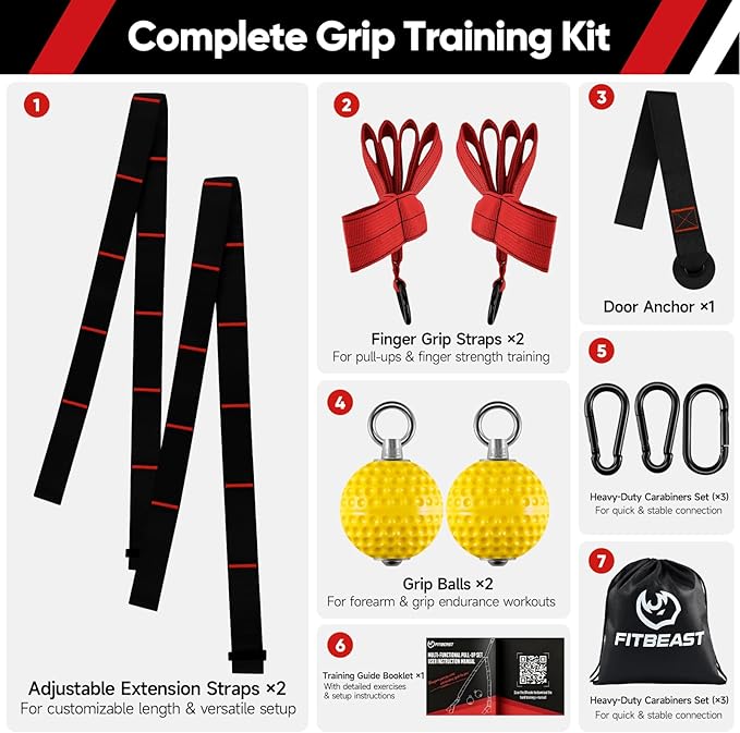 FitBeast Pull Up Ball Grips & Finger Straps Set – Grip Balls for Dead Hangs, Pull Ups, Climbing & Home Gym Training