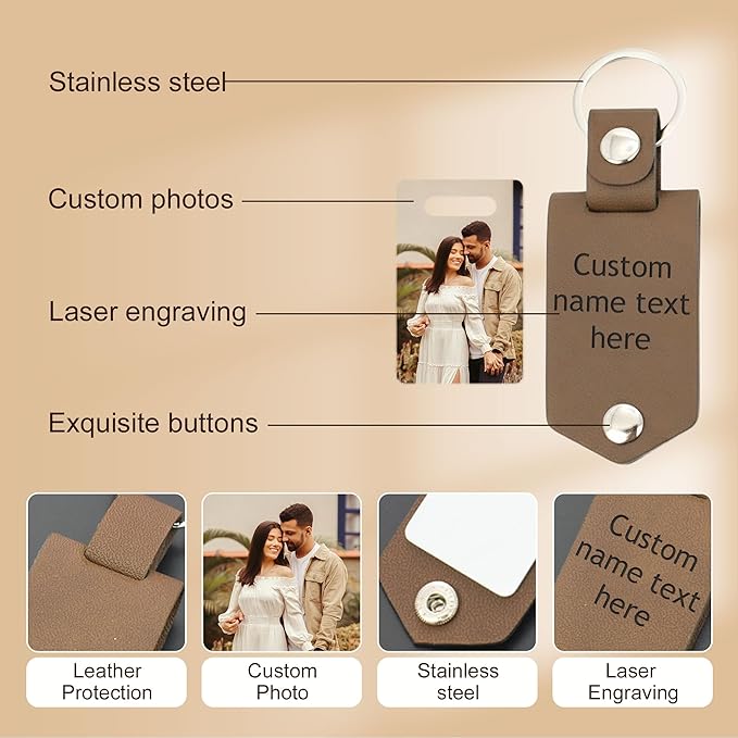 Custom Keychains with Picture Personalized Photo Logo Text Customized Key Chain for Boyfriend Dad Men Women Gifts