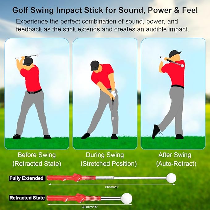 Golf Training Aids, Golf Grip Training Aid Swing Trainer with 1 Arm Posture Correction Band and 1 Telescopic Golf Simulator, Golf Practice Accessories Perfect for Beginners and Pros