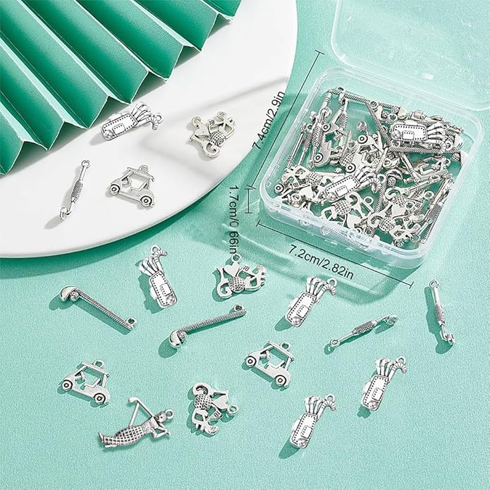 SUNNYCLUE 1 Box 60Pcs Golf Charms Golf Charm Bulk Sport Club Cart Sports Pendants for Jewelry Making I Love Golfer Earrings Necklace Bracelet Keychain DIY Supplies Adult