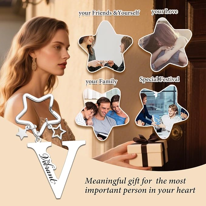 Qunrwe Stainless Steel Initial Letter A-Z Keychain,Inspirational Gifts for Women Men Friends Daughter Son Sister Dad Mom