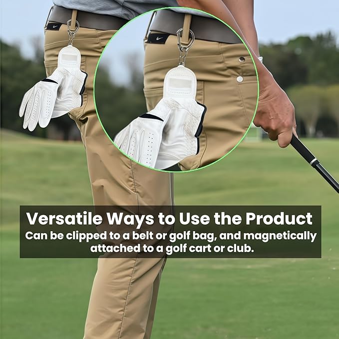 Magnetic Golf Glove Holder Clip – Strong Neodymium Magnet & Grip Pad – Attaches to Golf Cart, Bag or Belt – Keeps Gloves Dry, Fresh & Secure – Hand-Assembled Acrylic Golf Accessory for Men & Women