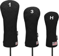 Golf Head Covers Driver Fairway #3#5 Hybrid USA Flag for Club Men Women, (Black or White)
