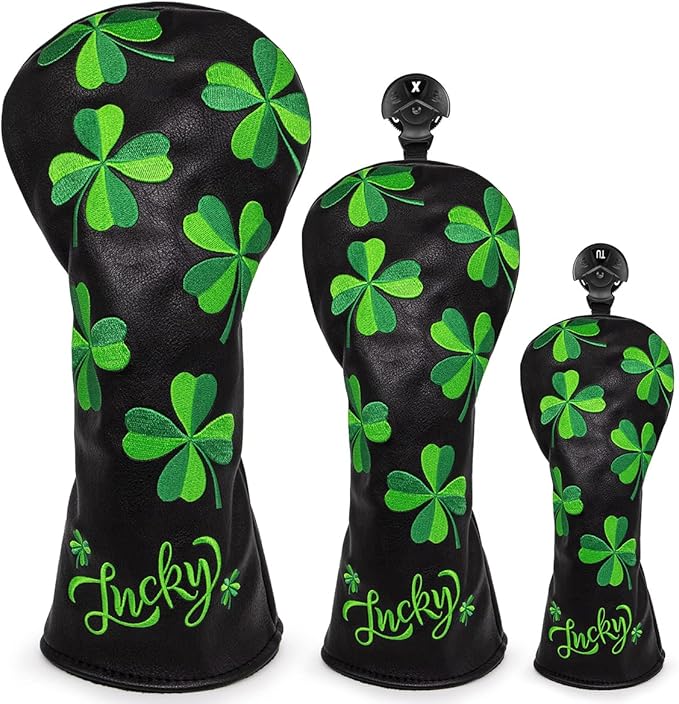 Live Lucky Golf Club Headcover Shamrock Golf Head Cover Elegant Embroidery Premium Leather Driver Covers Fairway Wood Covers Hybrid Headcovers Mallet Blade Putter Covers