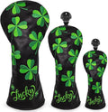 Live Lucky Golf Club Headcover Shamrock Golf Head Cover Elegant Embroidery Premium Leather Driver Covers Fairway Wood Covers Hybrid Headcovers Mallet Blade Putter Covers