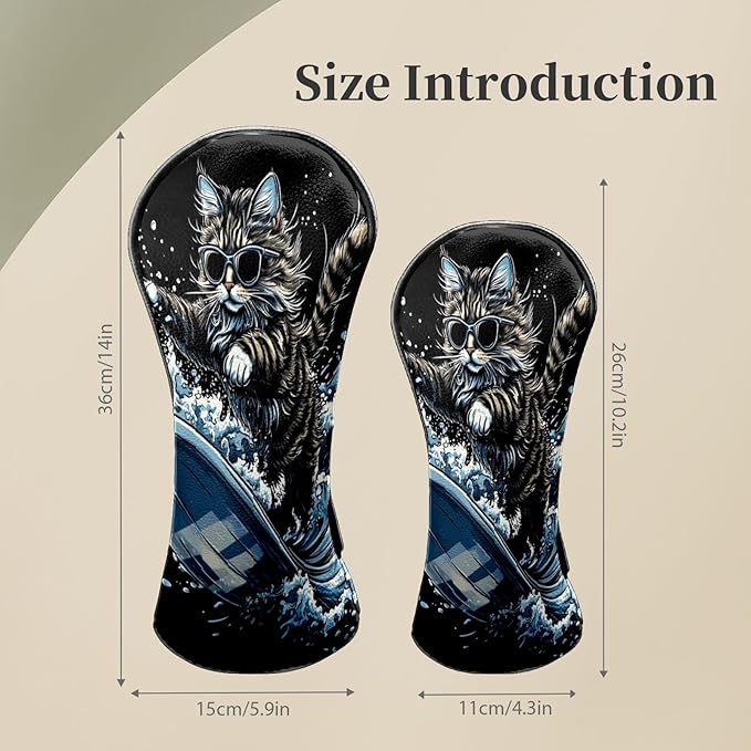 Premium Leather Golf Club Headcovers,Orange Cat Fits Driver Hybrid Fairway 3/5 Wood,with Scratch-Resistant Lining, Gift for Men and Women