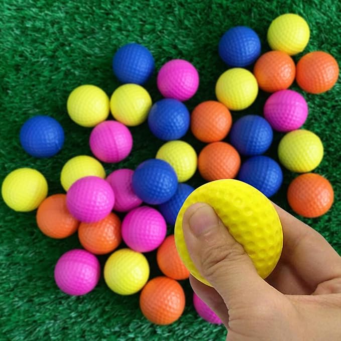50 Pcs Foam Golf Practice Balls, Limited Flight Foam Practice Balls Stress Relief Sports Stress Ball Realistic Feel Elastic Soft Foam Golf Balls for Indoor or Outdoor Backyard, That Come in 5 Colors