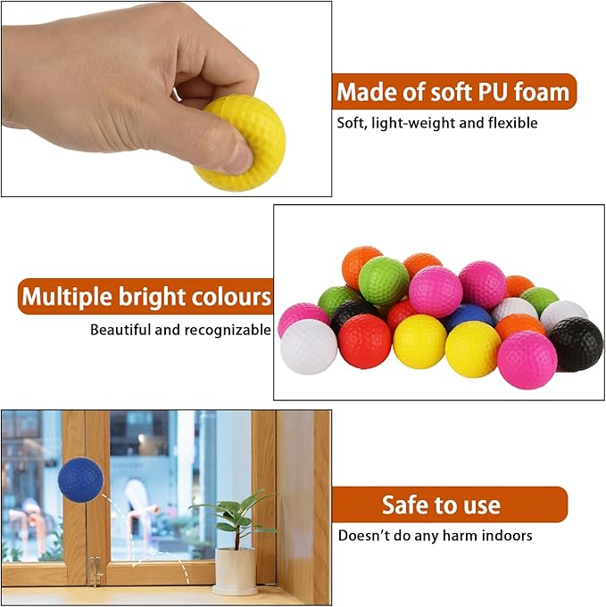80PCS Foam Golf Practice Balls Elastic Soft 8 Colored Foam Golf Balls Realistic Feel and Flight Training Sport Balls for Indoor or Outdoor Backyard Training