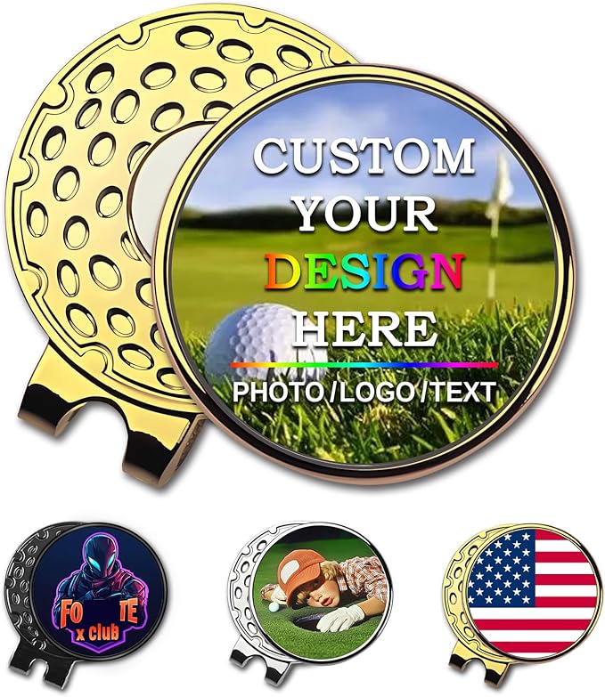 Custom Golf Ball Markers with Magnetic Hat Clip - Personalized Ball Marker Hat Clip with 1" Diameter Ball Marker Customized with Your Photo Logo Text Name
