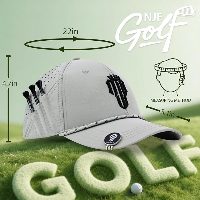 NJF Golf™ Hat Men - Breathable Mens Golf Hats, Adjustable Rope Snapback Cap, Convenient Cap with Tee Holder