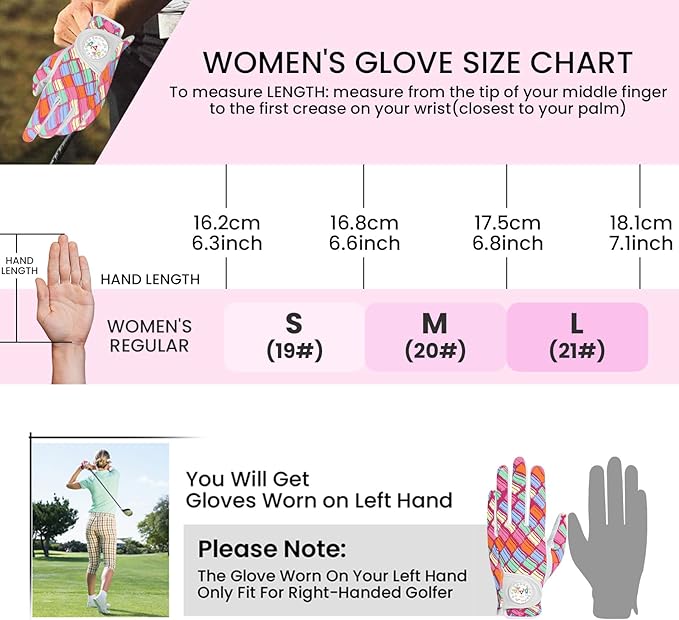 Golf Gloves Women with Ball Marker 2 Pack, Right Handed Golfer Left Hand, Ladies Breathable Soft All Weather Grip Glove Fit Size Small Medium Large XL