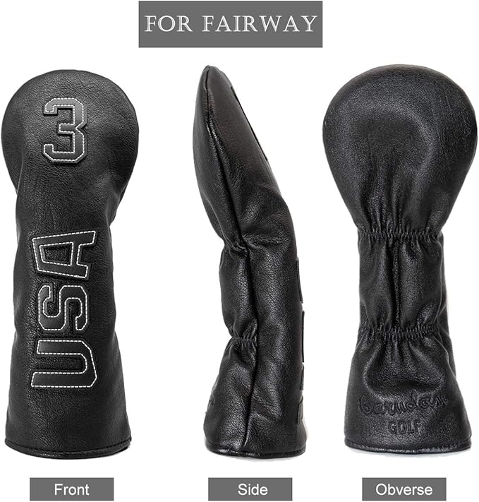 Golf Club Head Covers,USA Golf Driver Headcover Fariway Wood Covers Hybrid Head Covers 3 Wood Headcover Leather Golf Headcover with Number Tag for All Brand
