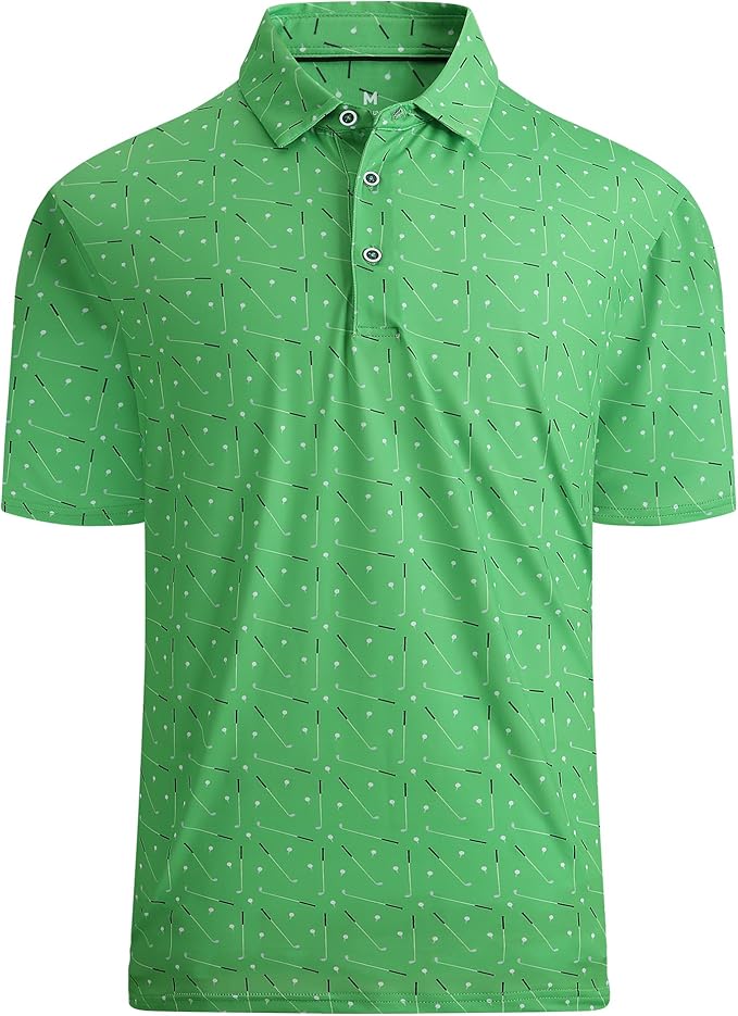 Esabel.C Golf Shirts for Men Dry Fit Performance Short Sleeve Print Moisture Wicking Collared Shirt