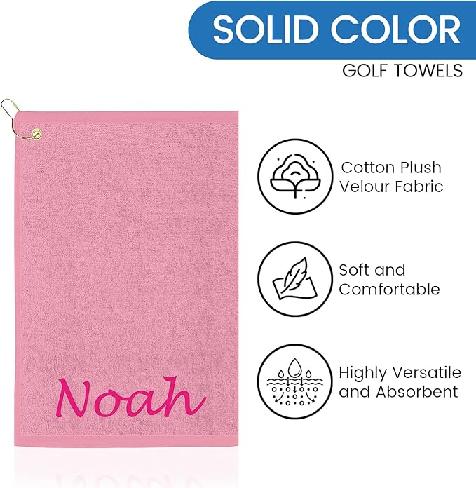 Personalized Passion Golf Towel with Embroidered Name - 16"x26" Custom Golf Towels with Clip - Soft & Highly Absorbent Plush Velour - Easily Wipes Away Sweat and Dirt - Gift for Golfers - Light Pink