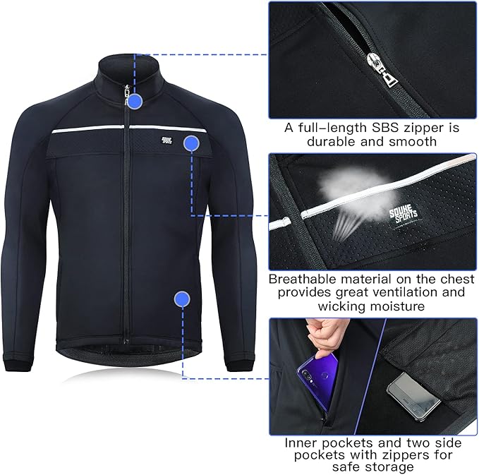 Souke Sports Men's Winter Cycling Jacket, Windproof Water Resistant Thermal Windbreaker