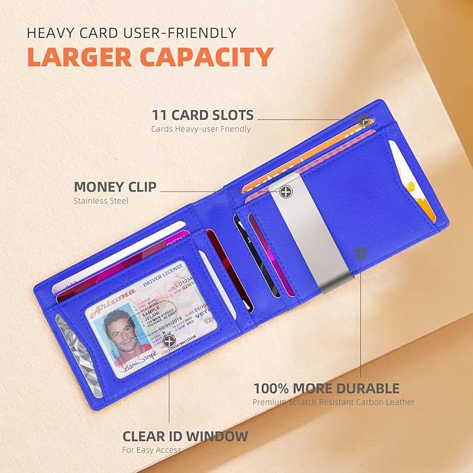 RUNBOX Money Clip Wallets for Men,Slim Leather Mens Bifold Wallet,RFID Blocking Front Pocket Wallet,Thin Credit Card Holder with Gift Box