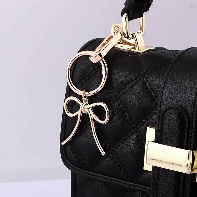 Sparkly Bow Bag Charm Keychain - Rhinestone Bow Key Chain for Women - Cute Purse Handbag Charms Accessories