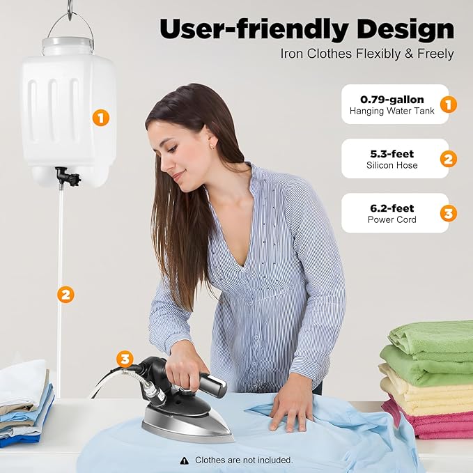 Gravity Feed Steam Iron 1200w 110v Powerful Clothing Steamer Gravity Commercial Steamer Temperature Settings Steam Iron Large-Capacity Water Bottle Industrial Electric Steams Irons Set
