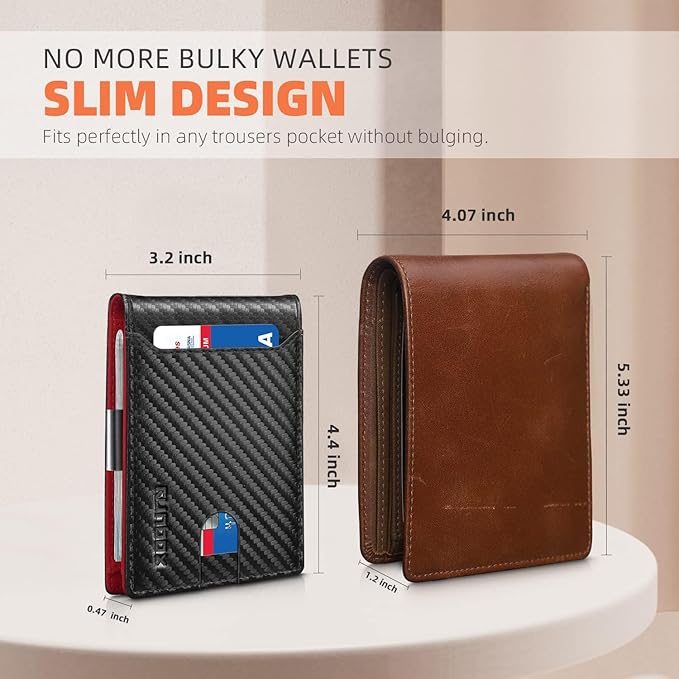 RUNBOX Money Clip Wallets for Men,Slim Leather Mens Bifold Wallet,RFID Blocking Front Pocket Wallet,Thin Credit Card Holder with Gift Box