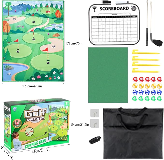 Golf Chipping Mat Set - Indoor Outdoor Game | Portable Golf Hitting Mat with Targets and Balls, Fun Practice Game for Kids and Adults, Perfect for Home Backyard Lawn Party Beach or Family En