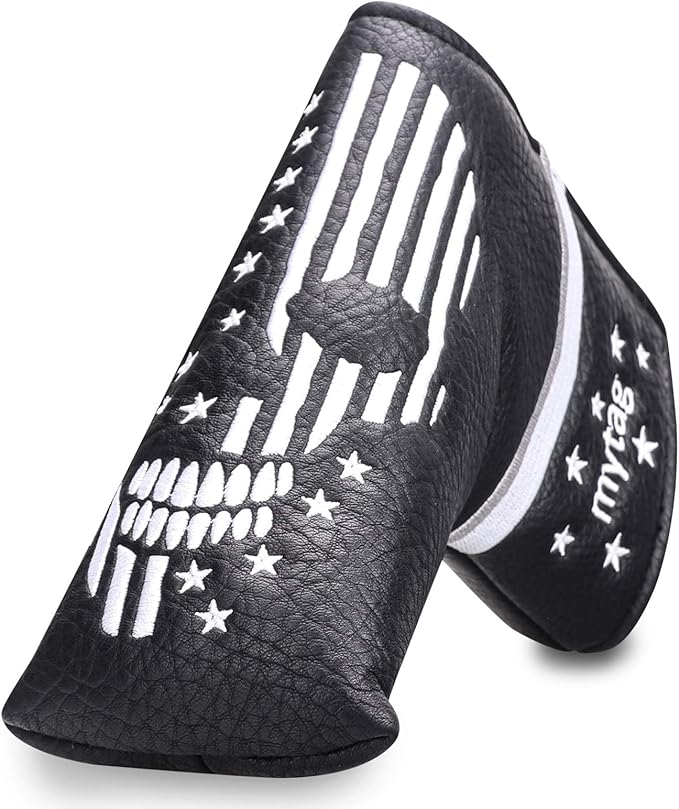 mytag Skull Skeleton Golf Head Covers Black Synthetic Leather Golf Headcovers Set Fits Driver Fairway Wood Hybrid/Utility Putter Iron Wedge Headcover