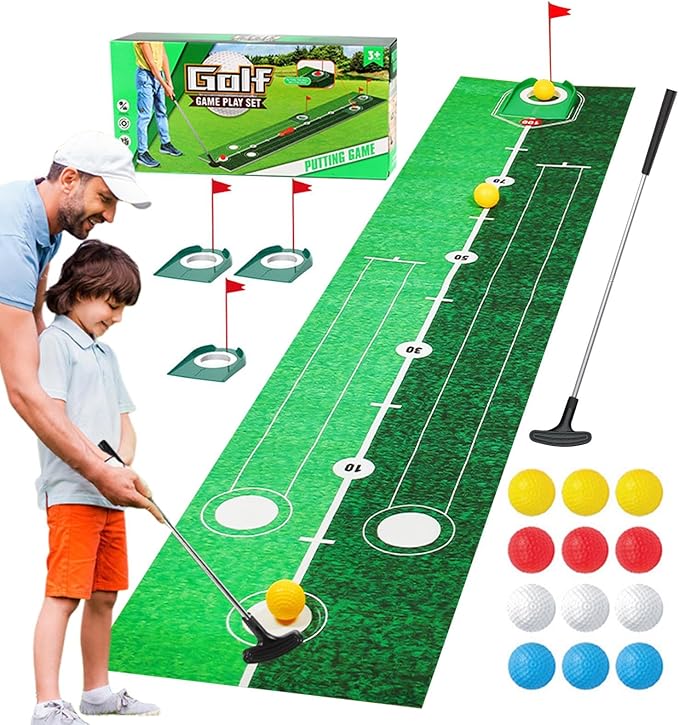 Golf Putting Green - Indoor Games Practice Equipment Golfing Accessories for Children Girls Backyard Yard Beach Camping Birthday, Kids Golf Training Set with Practice Pad