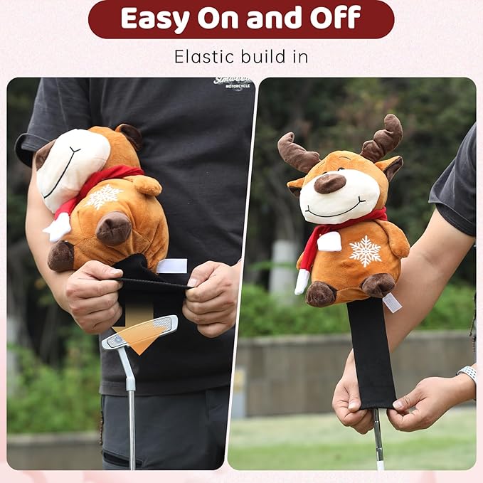 Christmas Golf Club Covers, Fun Plush Headcovers with Soft Protection for Fairway Wood Clubs, Festive Golf Gift for Men and Women