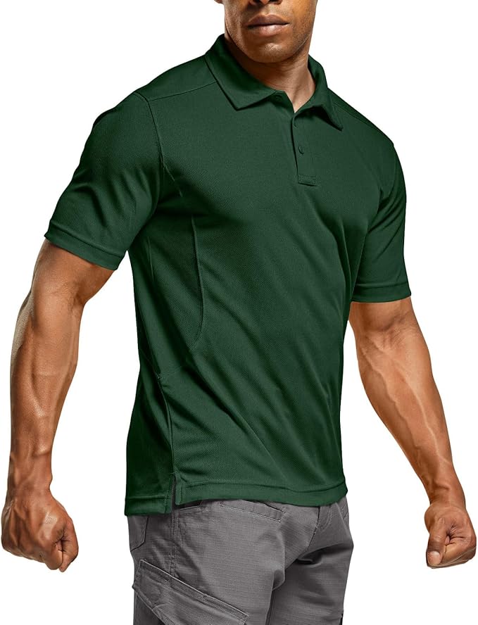 CQR Men's Polo Shirts, Tactical Short Sleeve Golf Performance Shirts, Lightweight Dry Fit UPF 50+ Pique