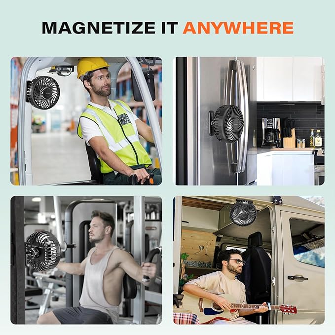 A2C Golf Cart Fan Rechargeable Magnetic Base Battery Operated Portable Fan 3 Speeds 4000 RPM Strong Airflow Compatible with Yamaha, EZGO, Club Car - 360° Rotatable Golf Cart & Cruise Ship Accessories