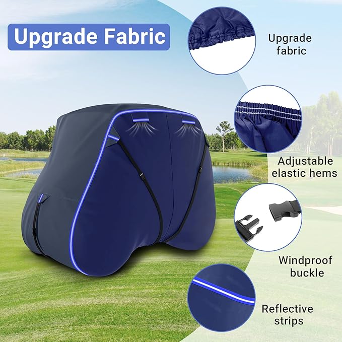 Golf Cart Cover Suitable 6/4+2 Passenger for Yamaha/EZGO Club Cart Heavy Duty 420D Waterproof Windproof Golf Cart Cover All-Weather Protection with Zipper Door Blue/Gray