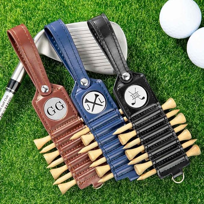 Personalized Golf Tee Holder, Leather Custom Monogram Name Golf Bag Accessory, 3 Colors Gifts for Men Women Dad Mother
