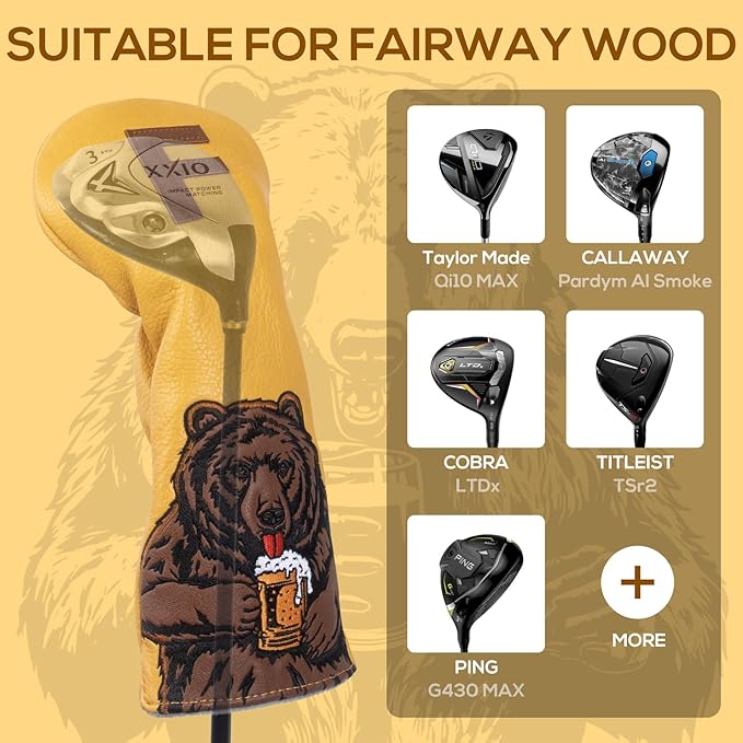 Golf Club Head Cover Golf Head Cover Driver Headcover Fairway Wood Headcover Hybrid Club Head Cover Golf Blade Mallet Putter Cover Beer Bear