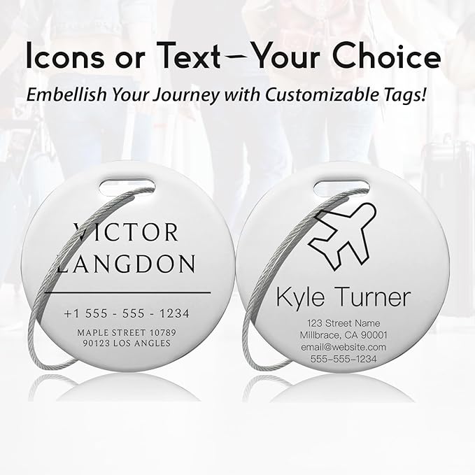 Customized Stainless Steel Luggage Tags: Personalize Your Suitcases, Backpacks, and Bags with Your Text (Silver)