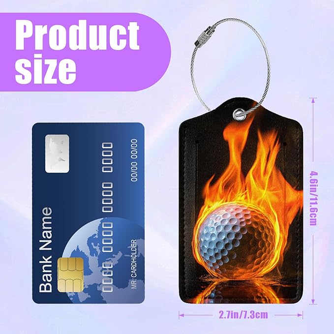 3 Pack Golf Ball Luggage Tags for Suitcase PU Leather Travel Luggage Tag Privacy Cover ID Label with Stainless Steel Loop for Women Men Baggage Backpack Handbag School Bag