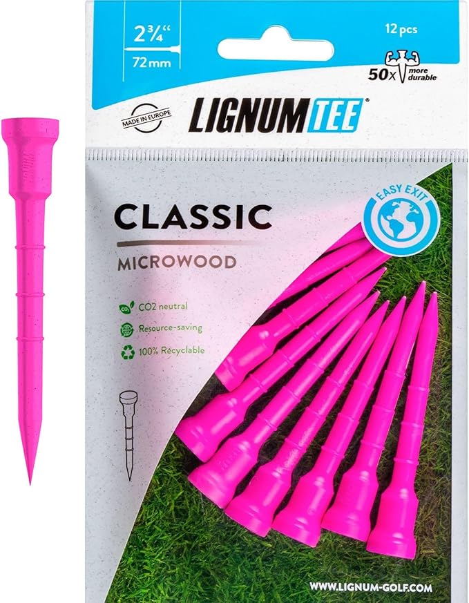 LIGNUM Tee - Classic Golf Tees - Sports Golf Tees - Anti Spin Head, Bio-Based Micro Wood, 50x Durable
