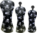Set Golf Club Covers or 1pc Black Driver Headcover 3 5 Wood Headcover Hybrid Headcover Skull Heads Embroidery, PU Leather Golf Head Covers for Woods and Driver, Golf Accessories for Men